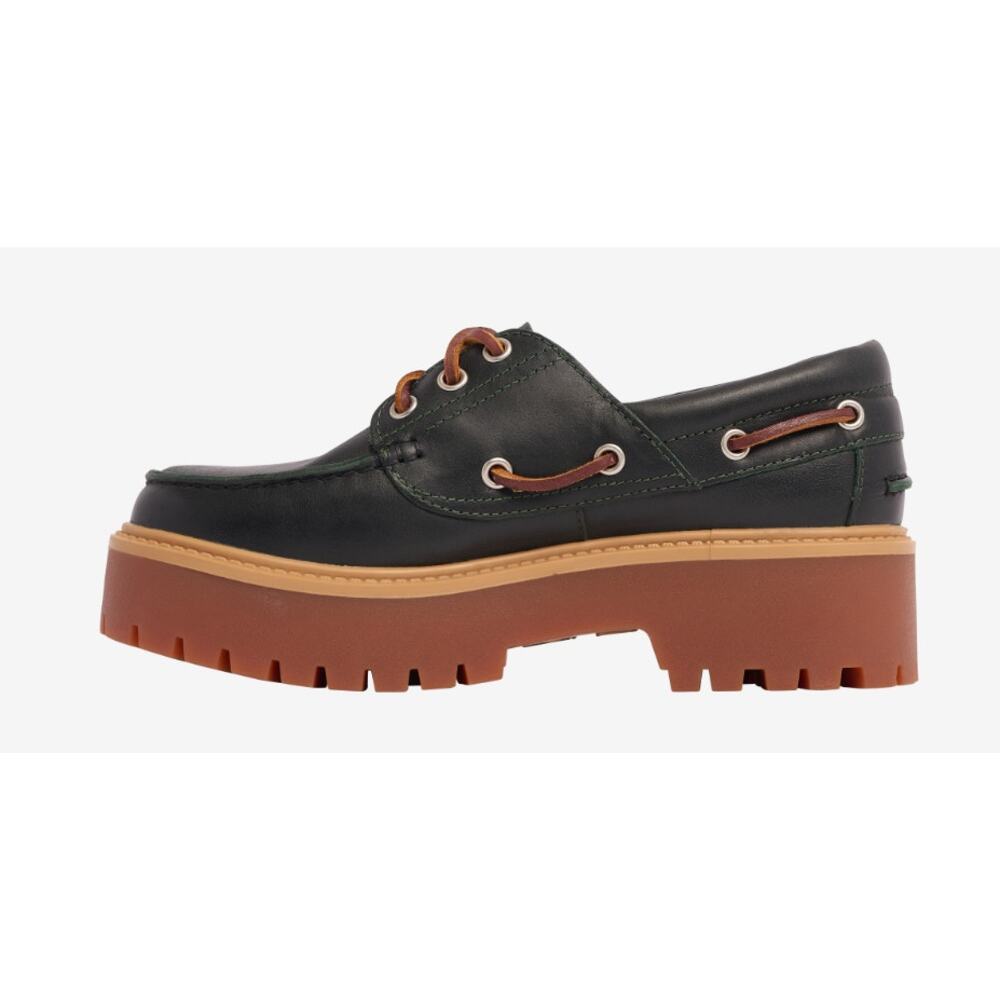 Timberland Black Leather Platform Boat Shoes with Brown/Tan Lug Sole NO BOX - Picture 7 of 7